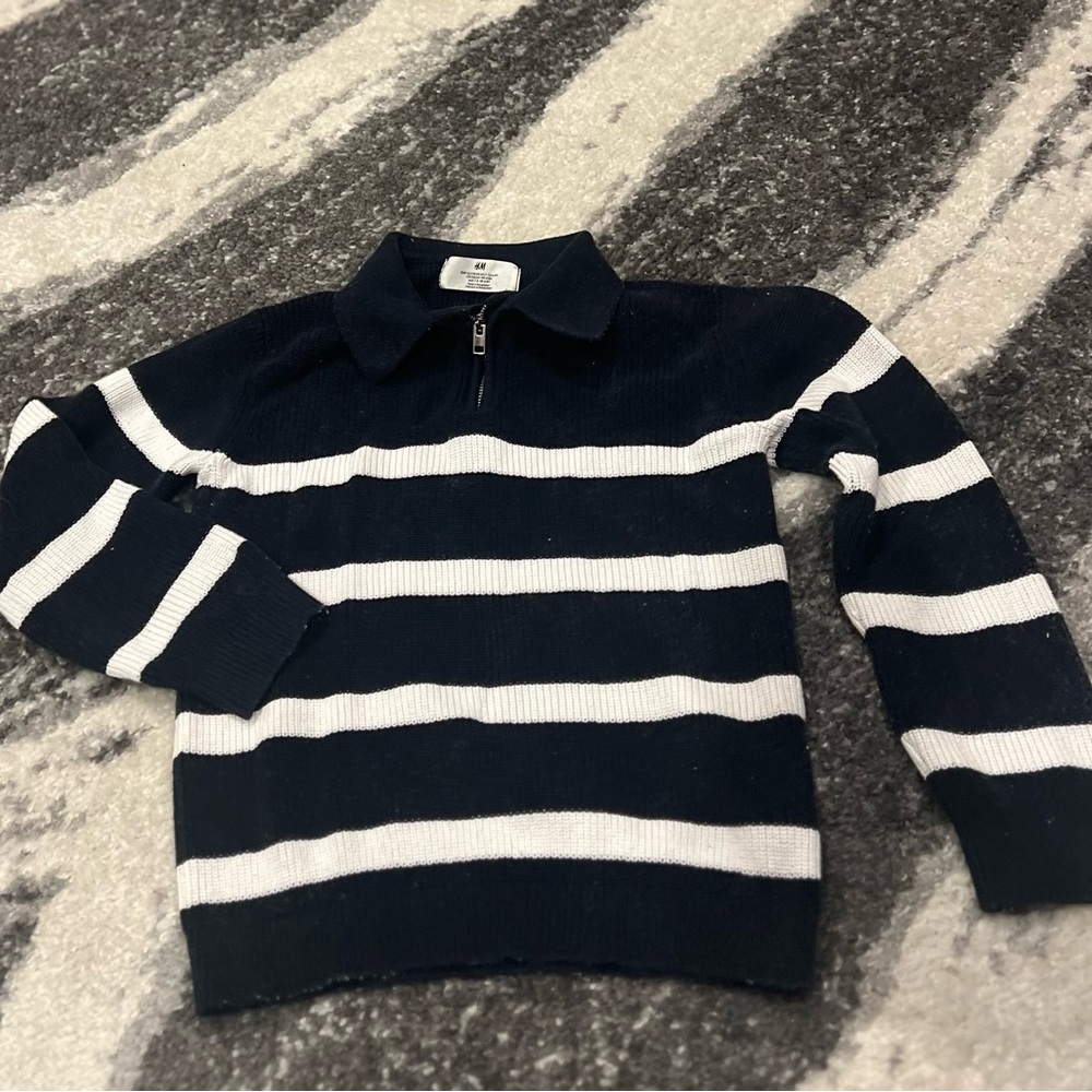 Boys Navy and White Striped Sweater